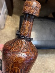 Spanish Matador Brown Leather Wrap Wine Bottle Jug Stopper Cork Catalan VTG