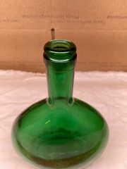 Emerald Green Glass Oval Bottle 8” Tall Vintage Bocksbeutel 313 8A decanter
