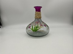 Hand Blown Hand Painted Wine Bottle Signed G.O. Swirl Ribbing