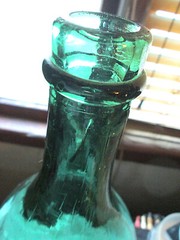 VINTAGE EMERALD GREEN CORK TOP SEAMED MAGNUM WINE, 16 3/8&Prime; X 5 3/4&Prime;, EMPTY USED