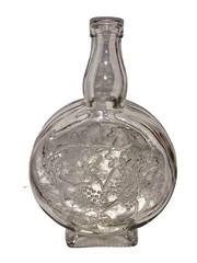 Vintage Grape and Vine Round Bottle Wine 9.75” Tall Clear Glass Embossed Vase
