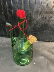 Vtg Princes House Blown Green Glass Wine Bottle Decantor Ice Pocket Chiller MIB