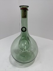 Vintage Italian Hand Blown Green Glass Wine Decanter Jug Bottle w/ Ice Chamber.