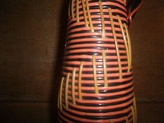16  » Vintage Wine Bottle, Glass Wrapped -w- Woven Plastic Cord -w- Handle Red 1