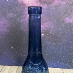 VTG Cobalt Blue European Wine Bottle With Embossed Grapes And Leaves 12.3”