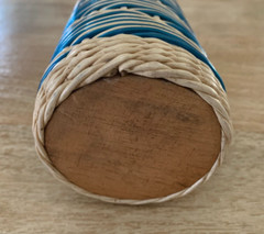 Vintage 1970s FRENCH WICKER-WRAP WINE BOTTLE Parisian Blue/Cream Plastic Vintner