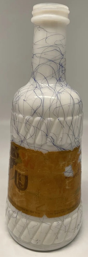 Welches Hazel Atlas Blue Drizzle Molk Glass Wine Bottle