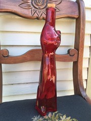 Empty Moselland Riesling HAPPY CAT Red Wine Bottle Kitsch Mosel Art Glass 13”