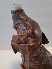 Vintage Vetropelle Brown Leather Wrapped Elephant Gold Chain Wine Bottle