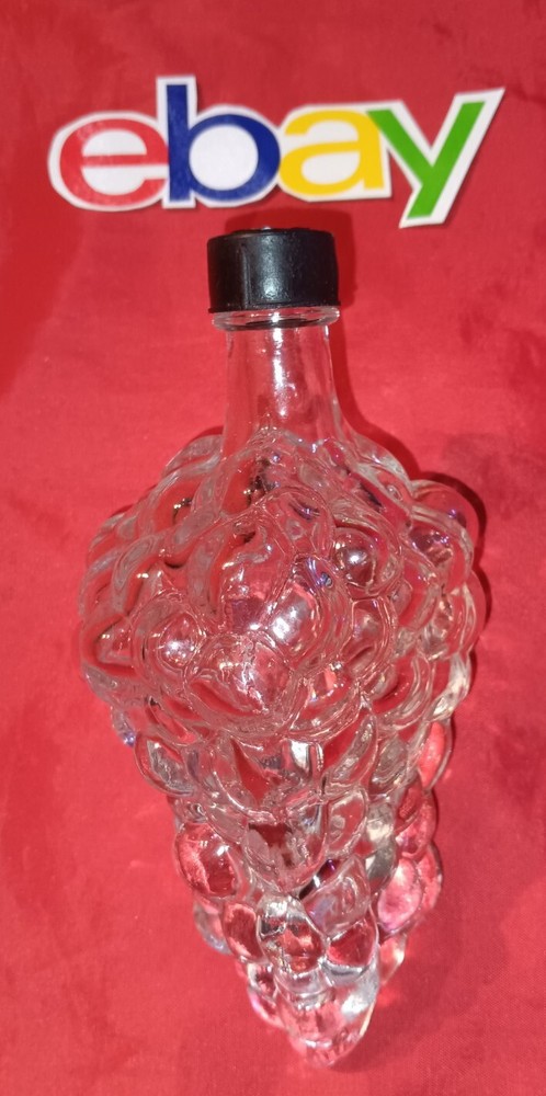 Vintage Grape Cluster Wine Bottle Decanter 7&Prime; INCH Clear Glass W/Lid Made TURKEY