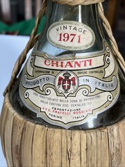 VINTAGE Empty 1971 Chianti Wine Bottle With Rattan Wrap Quart Bottle!