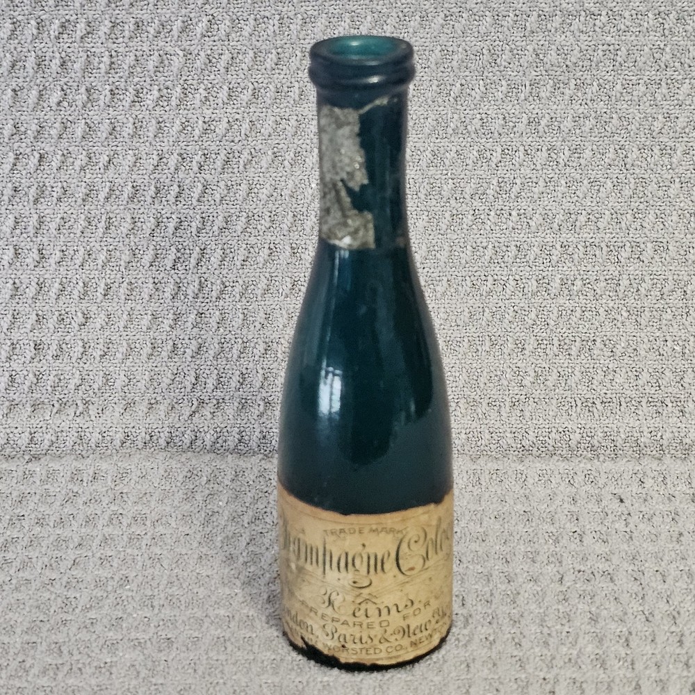 Antique Nonantum Champagne Cologne Teal Glass Bottle Reims Rare Single Serve