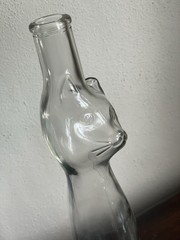 13” Happy Cat Mosell? Clear Wine Bottle Flower Vase Clear EUC No Label