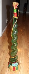 VINTAGE ITALIAN CHIANTI GREEN ART GLASS SPIRAL 32.5&Prime; RED TABLE WINE BOTTLE ONLY!