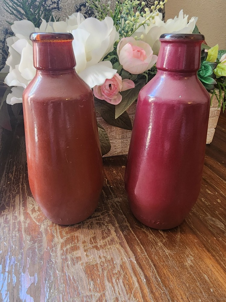 2 Vintage J.M. Da Fonseca Bottles – Brown & Purple Glass, Azeitão Portugal