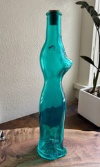 Rheinhessen Riesling Cat Bottle Teal Blue Green Figural Glass Germany Vintage