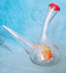 Spanish Porrón Wine Bottle Decanter Carafe Hand-blown Glass Bull-Fighter Decals