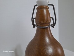 Vintage Stoneware Beer Bottle & Lancers Portugal Wine Bottle Painted Glass
