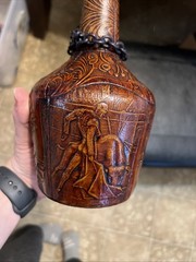 Spanish Matador Brown Leather Wrap Wine Bottle Jug Stopper Cork Catalan VTG