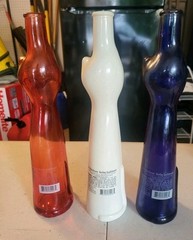 3 Lot Happy Cat Red White Blue Color Glass Tall Bottle Vase Product Germany 13”