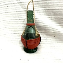 Vintage Italian Wine Decanter Wicker Basket Green Glass 2 Oz