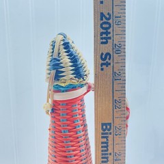 Vintage 60&rsquo;s Bohemian Wine Decanter Plastic Wicker Wrapped Bottle Made in SPAIN