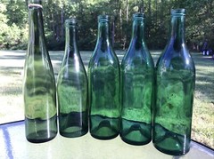 VINTAGE HEAVY (4) Green GLASS WINE BOTTLE BUBBLE BOTTOM 12” Made In Italy F61