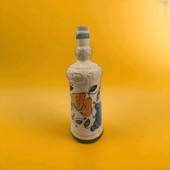 Vintage Chinese White Ceramic Hand Painted Fruit Design Wine Bottle w/Cork