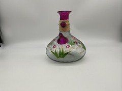Hand Blown Hand Painted Wine Bottle Signed G.O. Swirl Ribbing
