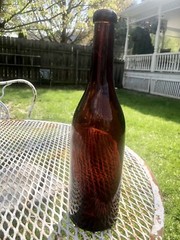 antique wine bottle Blobtop Blood Red Amber Color Think Window Color!