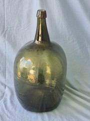 Huge 18.5&Prime; Vintage Demijohn Jug Green Glass Italian Wine Bottle Mid Century MCM