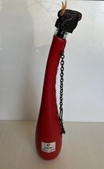 VTG RED WINE BOTTLE-Botella Torcida Sangria Bulls Head & Bull Fighter W/Chain