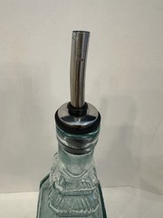Vintage Pressed Glass Oil Vinegar Bottle Decanter w Metal Pour Spout
