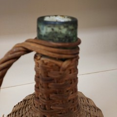 Rare Vintage Large Handmade Green Glass Bottle – Wicker Demijohn Wine~ 14”