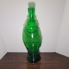 Vintage Fish Shaped Dark Green Glass Italian Wine Bottle Decanter 13&Prime;H F Mark