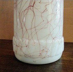 Vintage Hazel – Atlas Swirl Milk Glass Decanter Bottle W/Lid Excellent (K1)