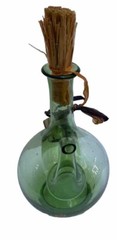 VNTG Italian Hand Blown Green Glass Wine Decanter W/Ice Chamber & Straw Corks