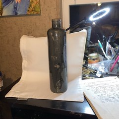 Salt Glazed Beameister Wine Bottle 11.25 Tall Dark Green, Ivory & Black 1960-70s