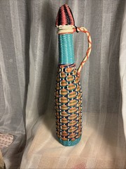 VTG Glass Liqueur Woven Scoubidou Demijohn Viresa Spain Wicker Bottle Boho 1960s
