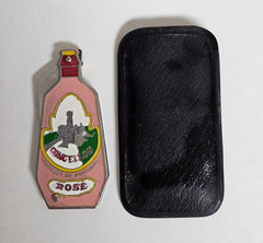 VINTAGE MINI CLOISONNE FIGURAL KNIFE Portugal CONCELLOS Rose WINE BOTTLE w/case