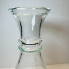 Vtg Wine Clear Glass Carafe Decanter Raised Faux Antique Gold Finish Medall Rare