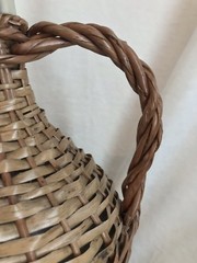 Vintage French Glass Demijohn Wine Bottle Wicker Rattan, 13” Tall