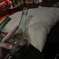 Antique Teal Hand Blown Torpedo Style Wine Bottle Round Bottom