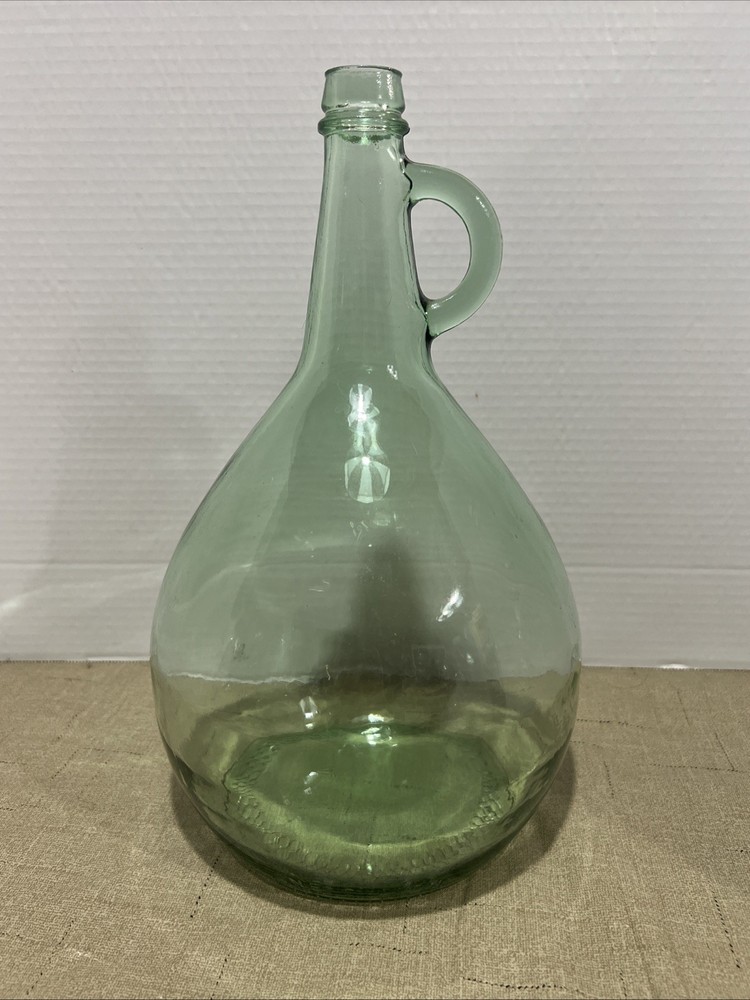 Vintage Almaden One Gallon green glass wine bottle with Handle 13” Tall MCM