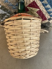 Viva Sangria Spain Vintage Green Glass Bottle In Woven Basket 1/2 Gal Empty