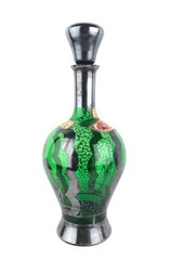 1953 Silver Overlay Swan Pond Design Green Glass ItalRosa Wine Bottle w/ Labels