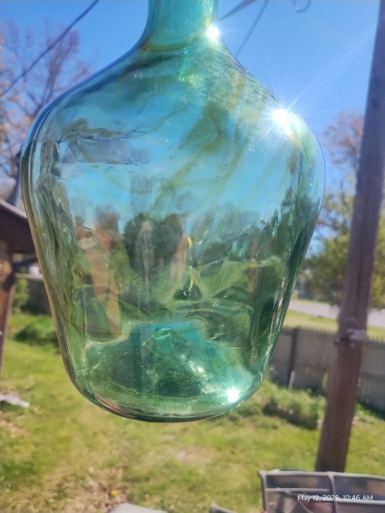 Vtg VIRESA Green Iridescenct 10&Prime; Wine Jug Patina Glass Bottle Carboy Demijohn