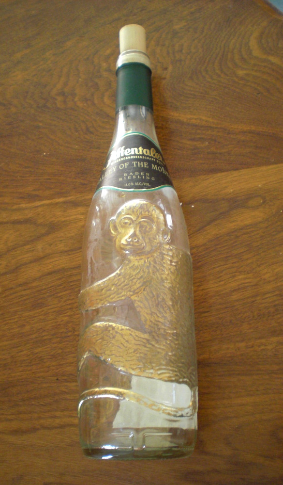 Vintage German Affentaler Spatburgunder Embossed Gold Monkey Wine Bottle