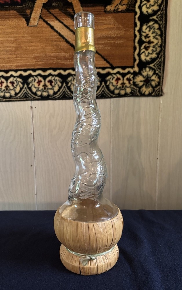 Empty Bottaro Spiral Glass Wine Bottle Italy 15.5” With Raffia wrap