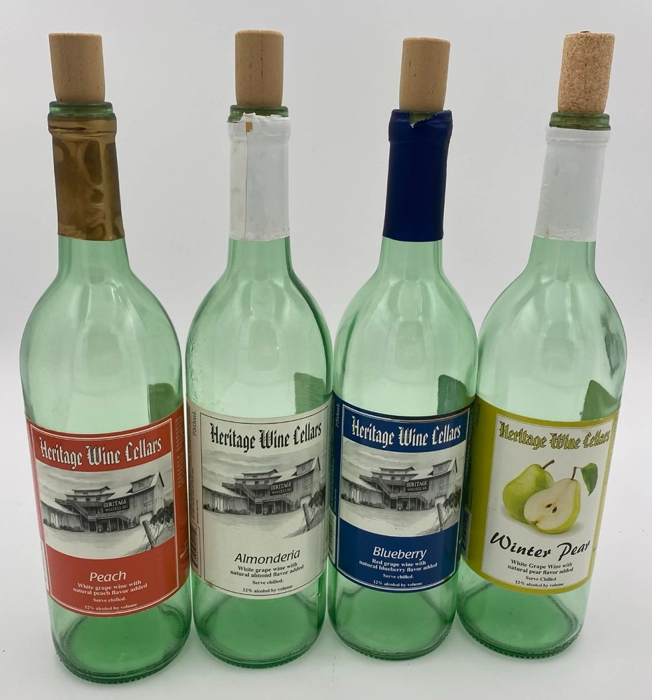 Lot of 4 Empty 750ml Wine Bottles Heritage Wine Cellars Colored Glass w/Corks